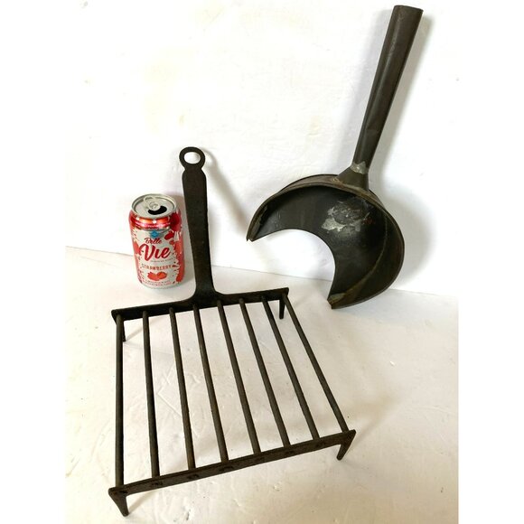 Vintage Cast Iron Fireplace Grate & Scoop Primitive Rustic Kitchen Tools Crafted - Picture 14 of 14